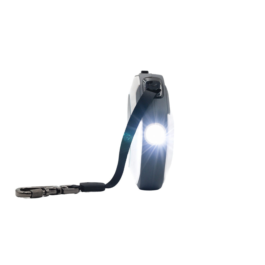 Rechargeable LED Retractable Leash with Front LED Spotlight and Colored Side LED's