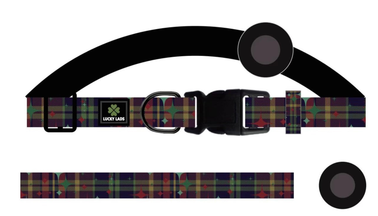 Adjustable Comfort Collar with attached Air Tag Holder - Mid Mod Perfect Plaid